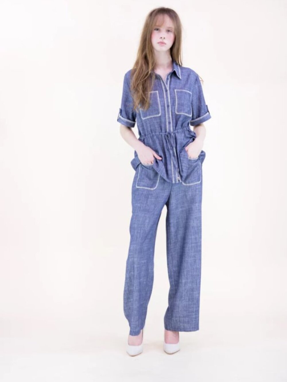 Chambray Blue Utility Jumpsuit